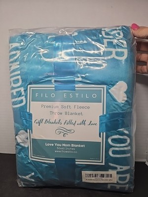 Filo Estilo Teal Premium Soft Fleece  LOVE YOU MOM Throw Blanket  50 X 60 