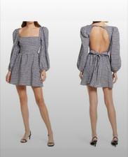 Reformation Brodie Dress Black White Check Gingham Linen Mini Long Sleeve 6