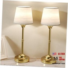 2 Pack Cordless Table Lamps, 3 Colors Stepless Dimming Fabric Desk Gold 2 Pack
