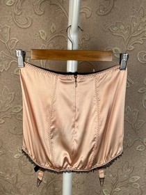 Agent Provocateur Satin Lingerie Set Pink Black Lace Bra & Suspender Girdle 34D