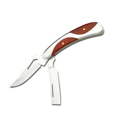 6"" Slip-Joint Razor Style Clip Point Blade Folding Knife w/ Steel Wood Inla