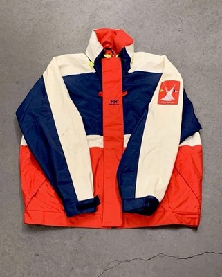 Vintage 90s Helly Hansen Match Race Sailing Jacket Colorblock Taiwan Red Navy XL