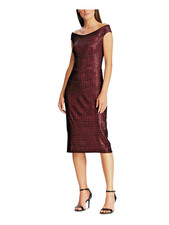 RALPH LAUREN MARALYSE SEQUINNED COCKTAIL DRESS, WINE RED 6P, NWT $185