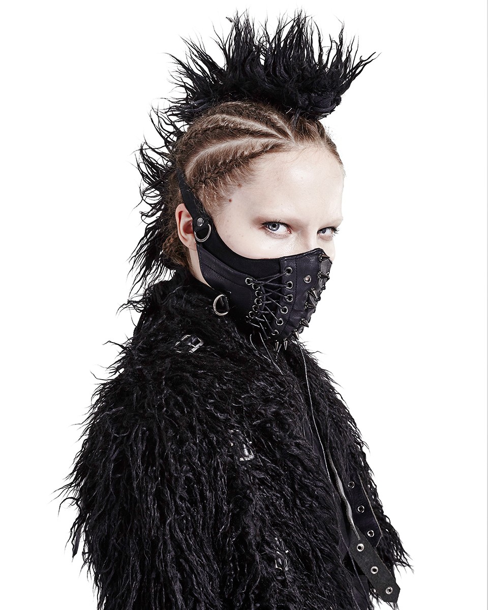Punk Rave Womens Mask Mouthguard Black Faux Leather Goth Dieselpunk Punk Spiked