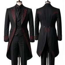 Men's Black Gothic Tailcoat Suit Victorian Wedding Tuxedo Formal Dress Coat
