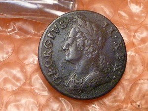 1741 George II Colonial Halfpenny Type II Old Bust Hi-Grade Detector FIND RARE