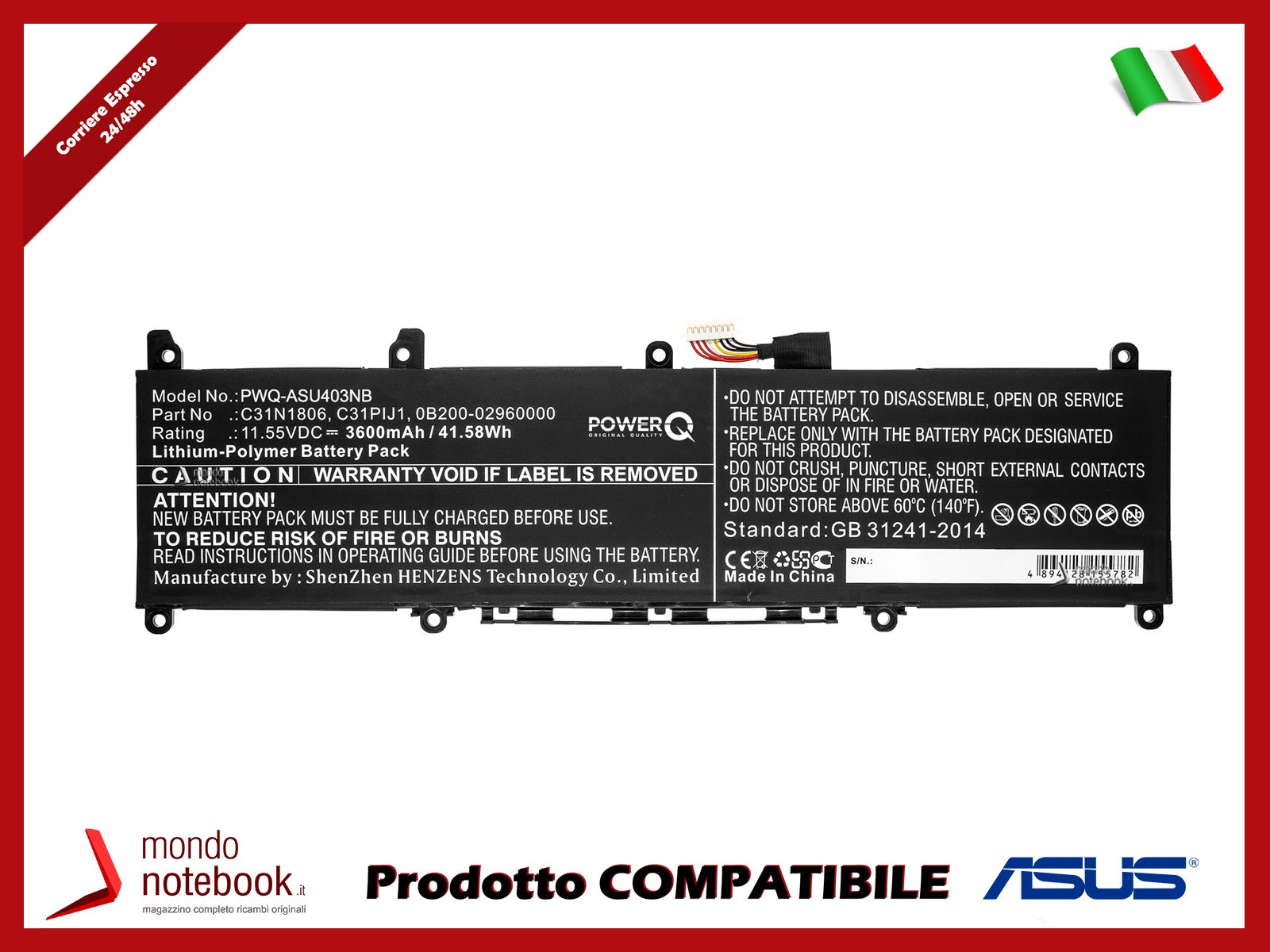 Offerta Batteria Asus adol 13 PowerQ 3600mAh 11.55V 0B200-02960000