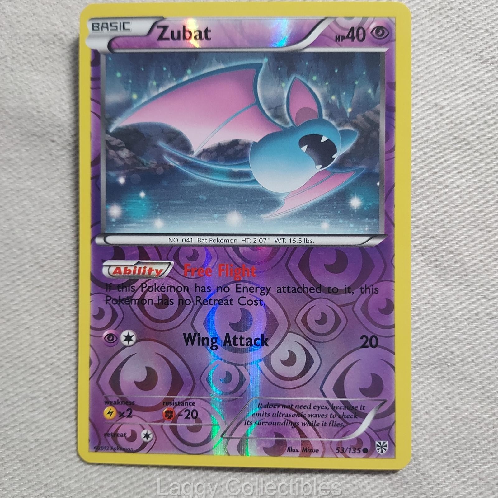 Pokemon Plasma Storm 53/135 Zubat - Reverse Holo Common - Lightly Played
