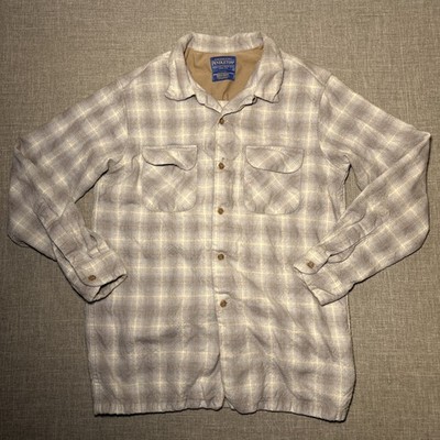 Pendleton Shirt Mens L Eco-Wise Wool Rider Plaid Long Sleeve Light Blue Gray