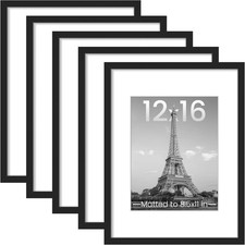 upsimples 12x16 Picture Frame Set of 5, Display Pictures 8.5x11 with Mat, Black