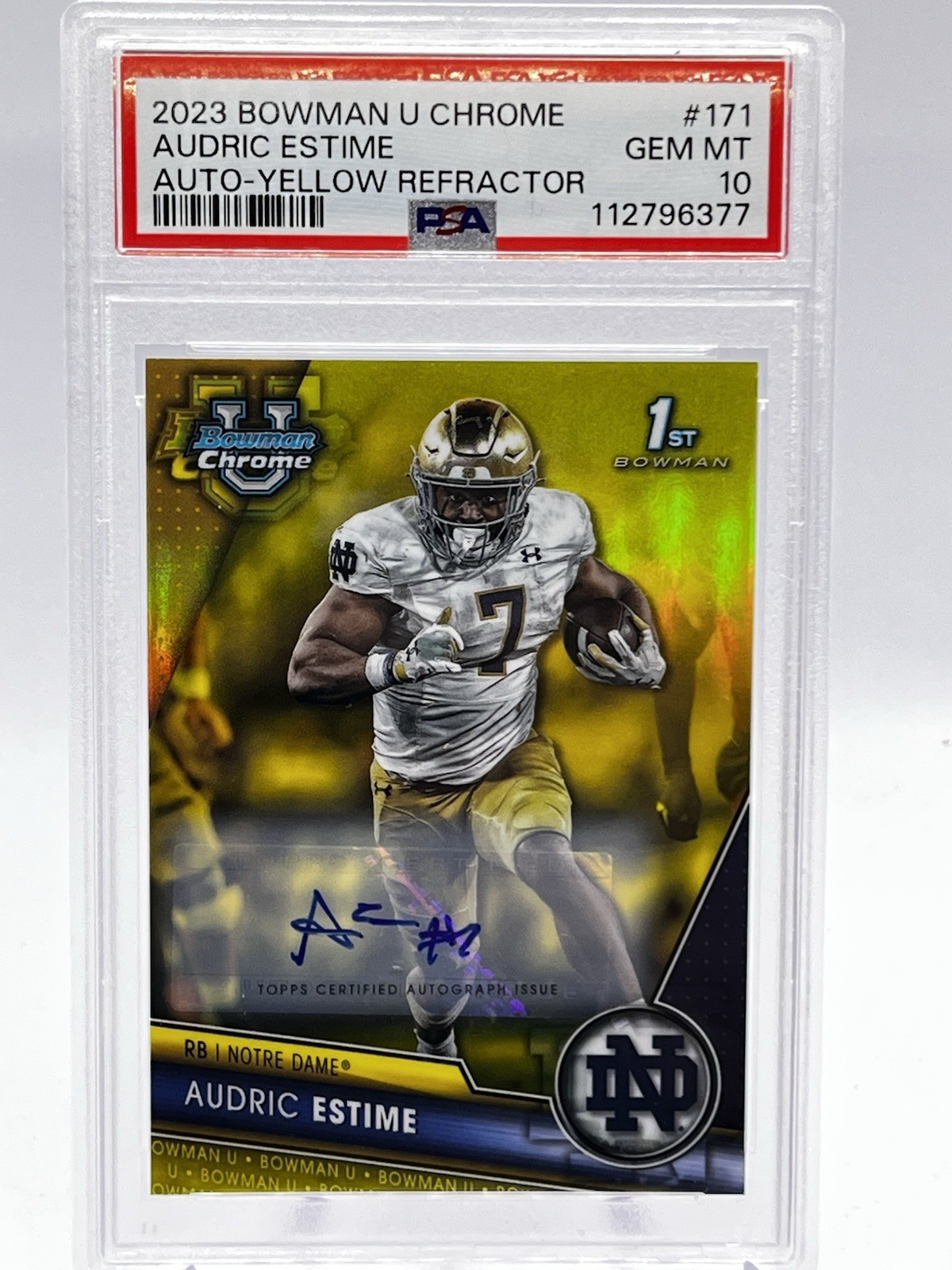 2023 Bowman Chrome University Audric Estime 1st Auto PSA 10 /75 Pop 4 ND Irish