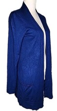   Susan Graver Women's Long Sleeve Open Knit Cardigan Sweater Sz XS Blue Pockets