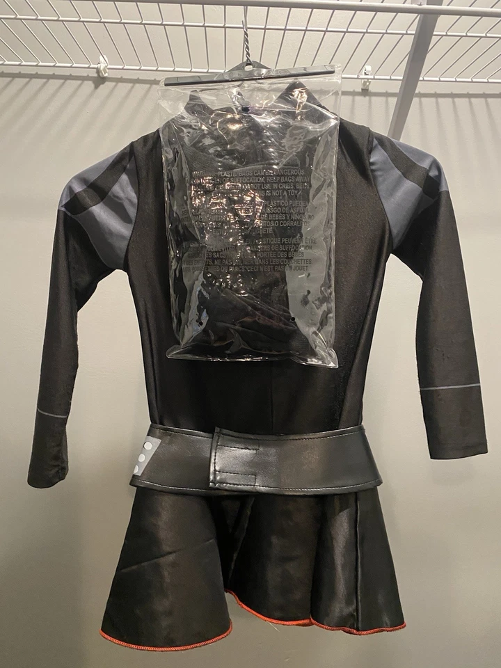 Star Wars Girls Darth Vader Dress Halloween Costume Small With Socks Belt & Hat - Image 2 of 4