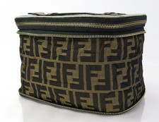 Authentic FENDI Brown Zucca Canvas and Top Handle Collapsable Pouch #62538