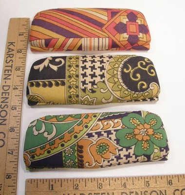 LOT 3 VINTAGE NOS HARD CLAMSHELL EYEGLASS CASES W/MOD PRINT FABRICS MADE ENGLAND