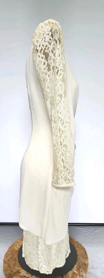 Vestido de novia vintage de encaje con cuentas marfil forrado Abby Kent años 50-80 abril Talla 6-8 EXC Foto 3 de 4