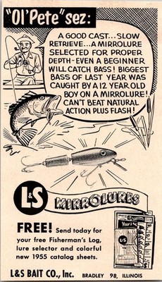 L & S Bait Co. Inc. L & S Mirrolures Bradley IL 1955 Ad TAJ5-M7