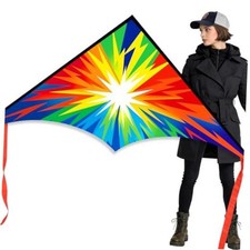 Xida Large Delta Kite for Kids  Adults - Easy to Fly Kites Rainbow Lightning