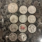 Lot Of 11 Silver US coins 90%. 1 Liberty half, 6 Washington Quarters, 4 Walking