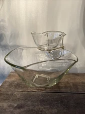 Vintage MCM Indiana Glass 3 Piece Chip and Dip Set Clear Glass w/bracket Clear