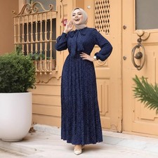 Plus Size Pleated Women Muslim Loose Casual Maxi Dress Dubai Abaya Kaftan Gown
