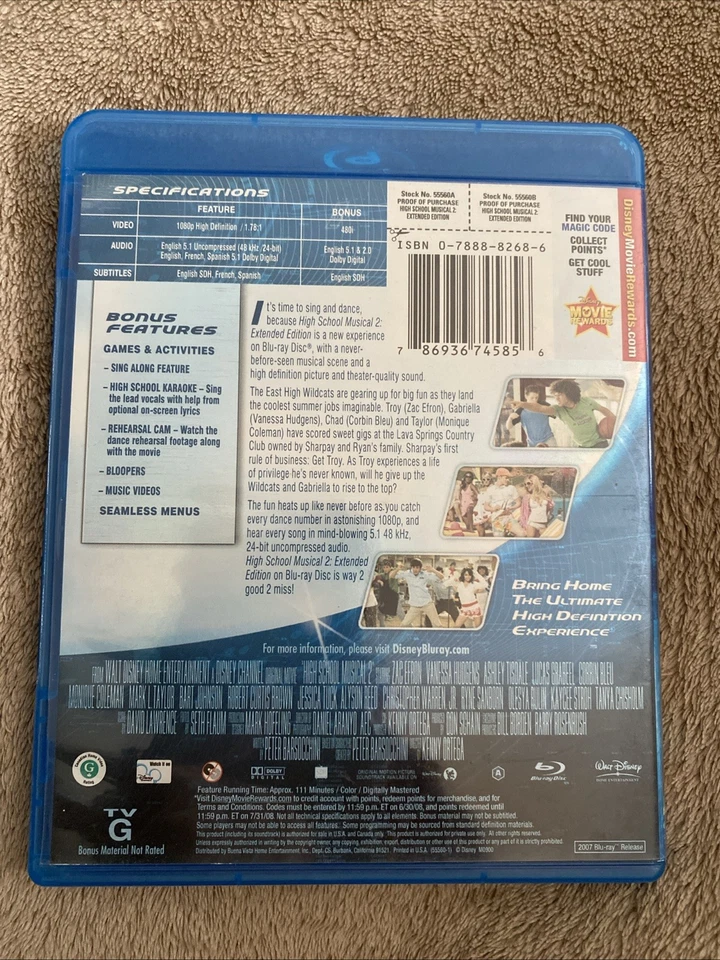 High School Musical 2 (Blu-ray Disc, 2007, Extended Edition) Ultra Rare!! - Image 2 of 3