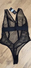 Brand X Black Fishnet Thong Body Suit Lingerie S/M