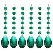 Teardrop Crystal Chandelier, 6 Pack 160mm Length Prisms Part Dark Green