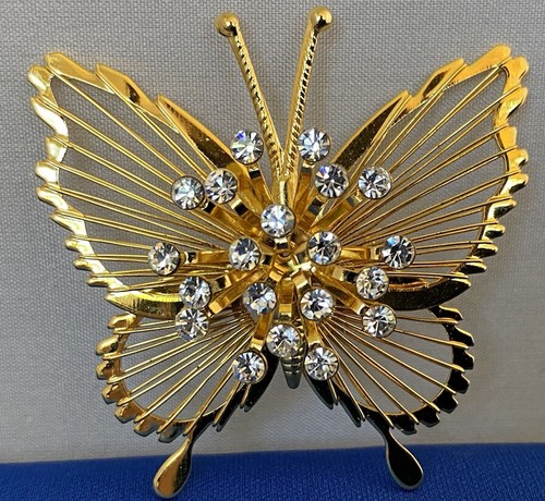 Broche prendedor vintage Monet dorado estrás transparente Starburst mariposa - usado en excelente estado - Imagen 1 de 5