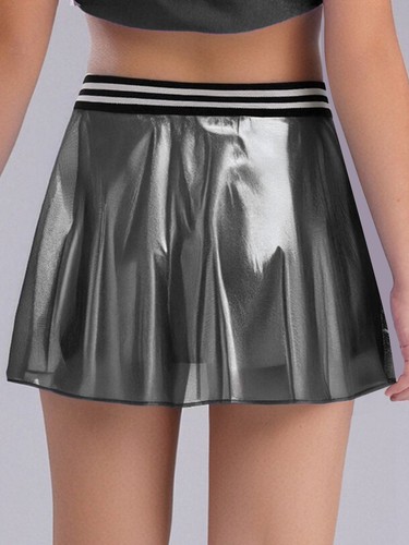 Kids Girls Glossy Metallic Pleated Skirts Hip Hop Dance Skirts Skorts Athletic - Picture 39 of 75