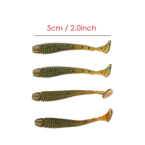50PC 5cm Soft Plastic Fishing Lures T Tail Grub Worm Baits Fish Tackle Accessory - Picture 4 of 12