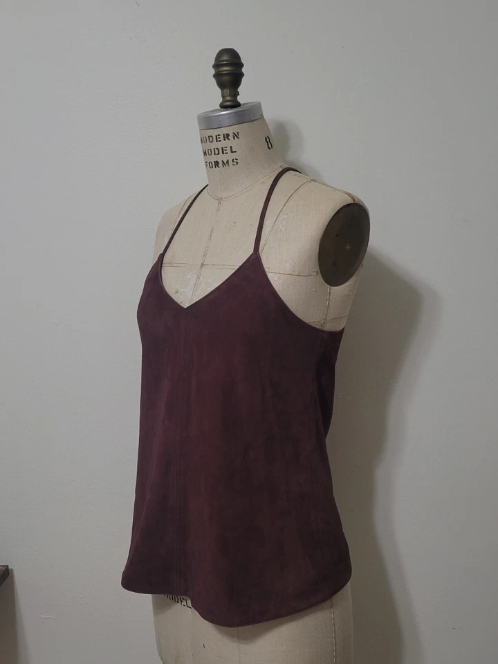 Women's Burgundy  Suede Feel Halter Top Open Back  Tank Top Size S - Image 2 of 4
