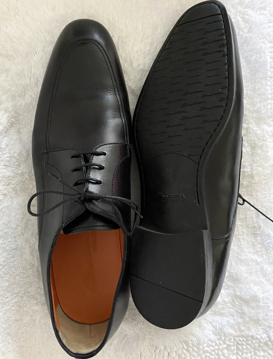 Santoni Atwood Apron Toe Derby Lace Up Black Leather Dress  display picture 3