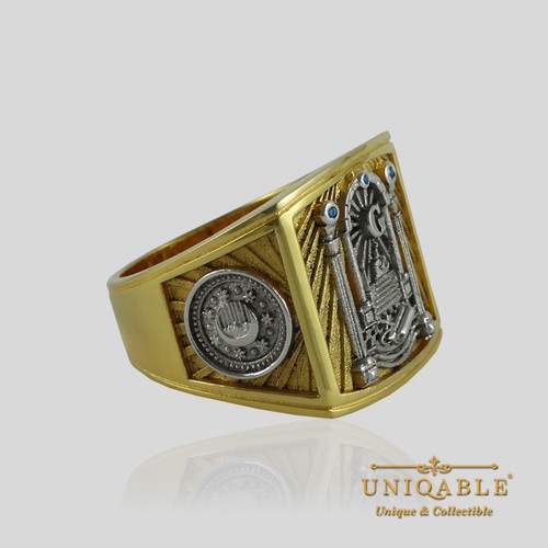 Masonic Ring Sterling Silver .925 Freemason Mason Gold 18K Plated by UNIQABLE - Picture 10 of 12