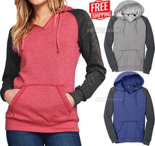Womens Lightweight Long Sleeve Fleece Raglan Hoodie Ladies Hoody XS-4XL NEW 