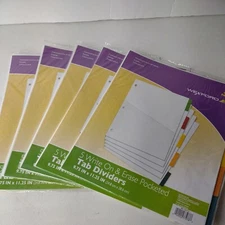 Wexford 5 Index Dividers 3 Hole Tab Write Erase With Pocket 8.5x11.5 Lot of 5
