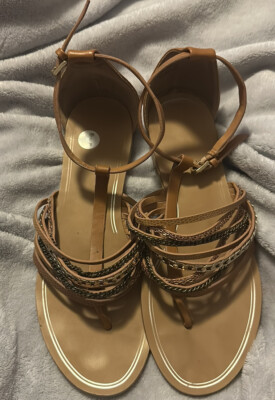 ALDO Thong Ankle Strap Flat Sandal With Chains Details Size