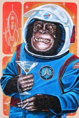 Mongo Returns A Hero Lowbrow Art Canvas Giclee Print Mike Bell Chimp Space NWT