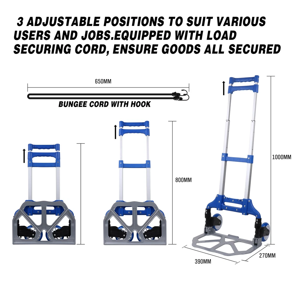 80Kg Folding Trolley Aluminium Hand Truck Portable Luggage Cart Push Dolly Wheel - image 3 of 4