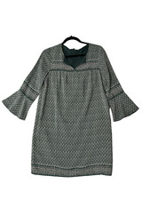 MADEWELL Womens Dress Green Silk Patterned STARLAND Bell Sleeve Size XS