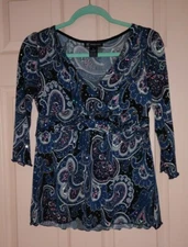 I*N*C Blue Medium Polyester 3/4 Sleeve Blouse