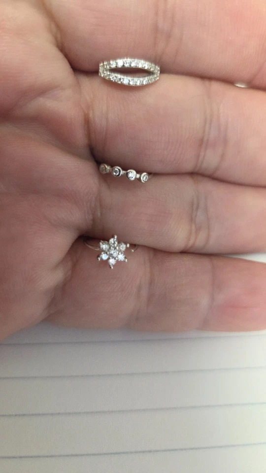 Juego de 3 anillos de aro de nariz de plata de ley 925 en 10 mm 20G E50191, E50314, E50315 Foto 3 de 4