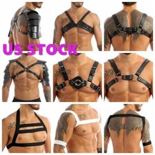 Mens Adjustable Muscle Buckles Body Chest Harness Faux Leather Costume Club