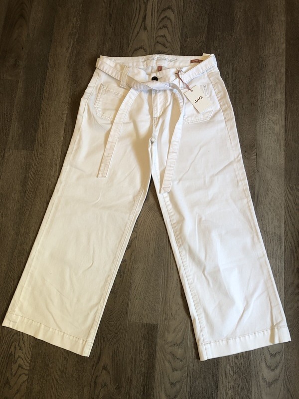 NWT Jag Jeans Wide Leg Mid Rise Tie Waist Wallace Crop Jeans Pant White  Size 6