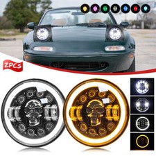 2pc 7 Inch Rgb Skull Led Headlight Hilo Halo Drl For Jeep Wrangler Jk Lj Tj Cj