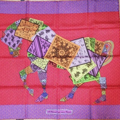 Hermes Scarf Stole A Cheval sur mon Carre 90 Animal Horse Silk