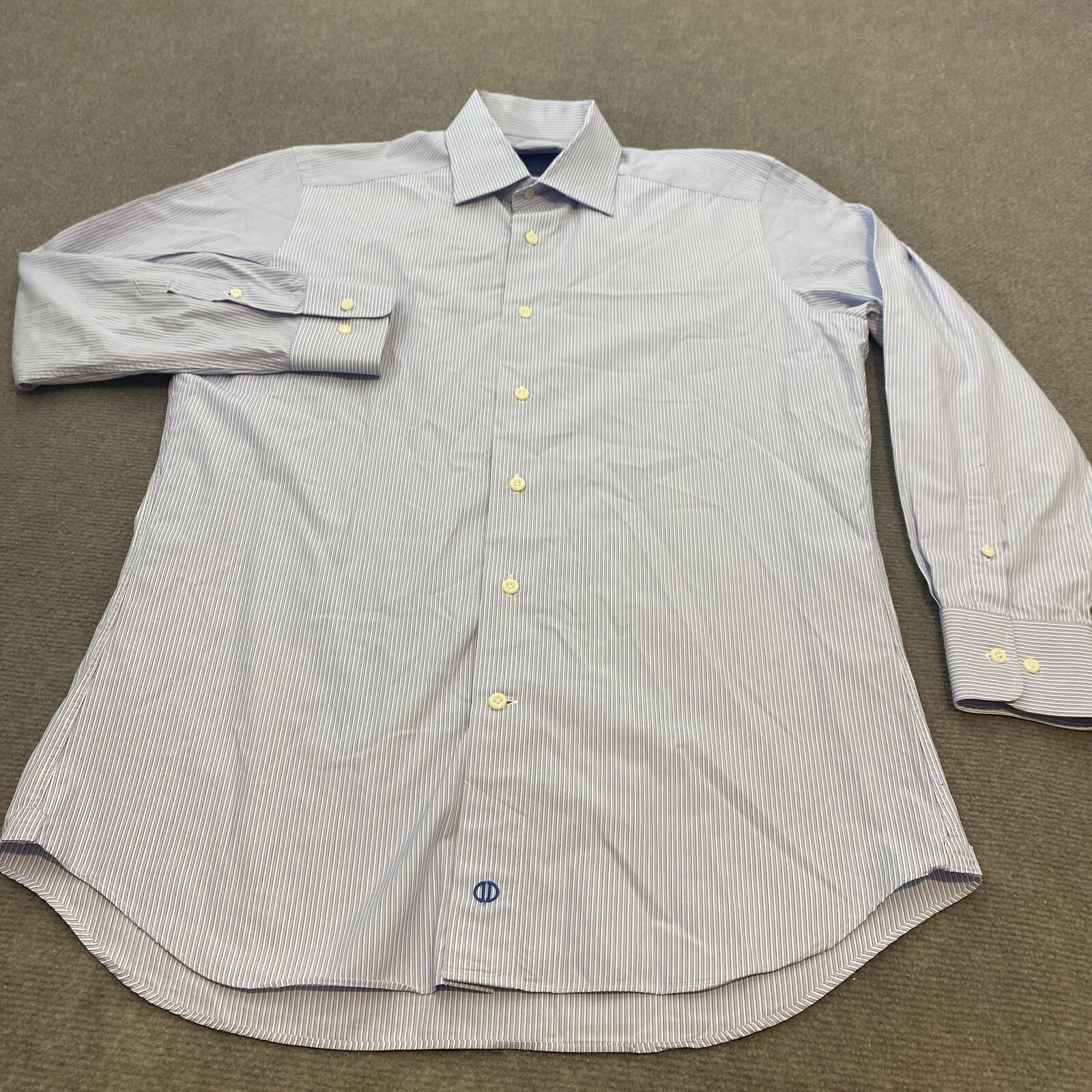 David Donahue Dress Shirt Mens Medium Striped Trim Fit Barrel Cuff Cotton