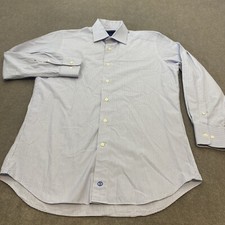 David Donahue Dress Shirt Mens Medium Striped Trim Fit Barrel Cuff Cotton