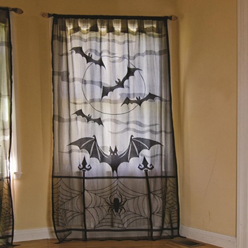 Halloween Lace Window Curtain 40 x 82in Black Spider Web Curtains Black classic - Bild 2 von 6