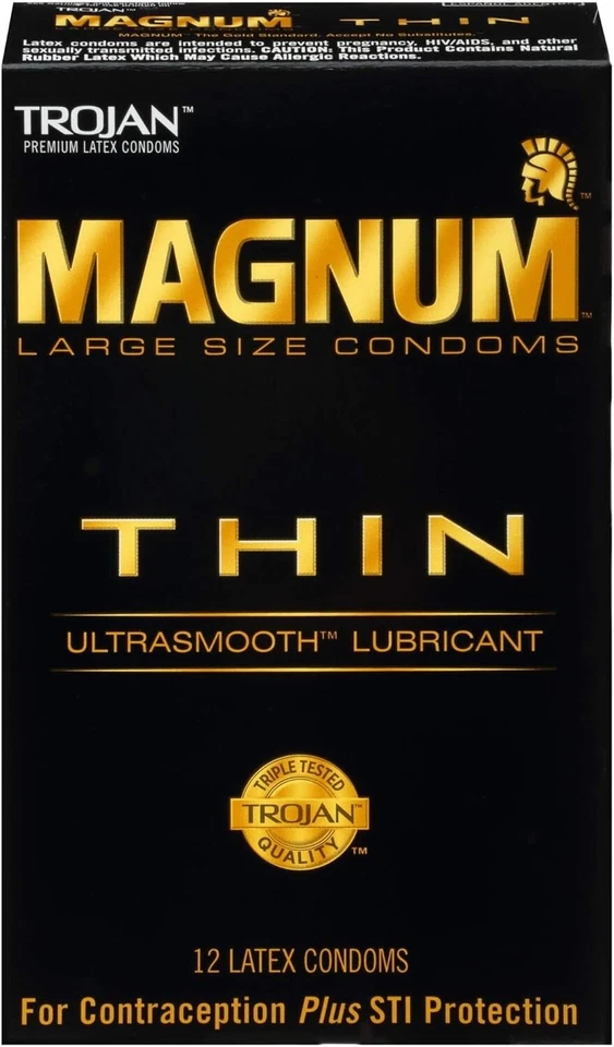 Condones lubricados magnum finos de gran tamaño - 12 unidades (paquete de 1) Foto 2 de 4